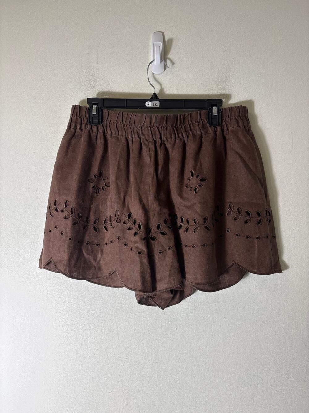 Oroton Brown High Waisted Eyelet Cotton Shorts Sz 12
